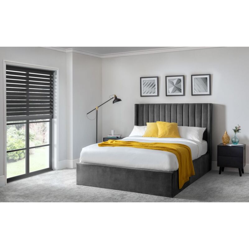 Premium - Grey Scalloped Velvet Ottoman Bed - Super King Size 6ft (180cm)