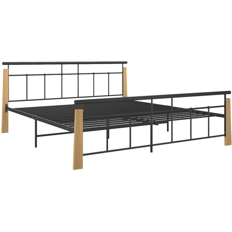 Bed Frame without Mattress Metal and Solid Oak Wood 180x200 cm Super King vidaXL
