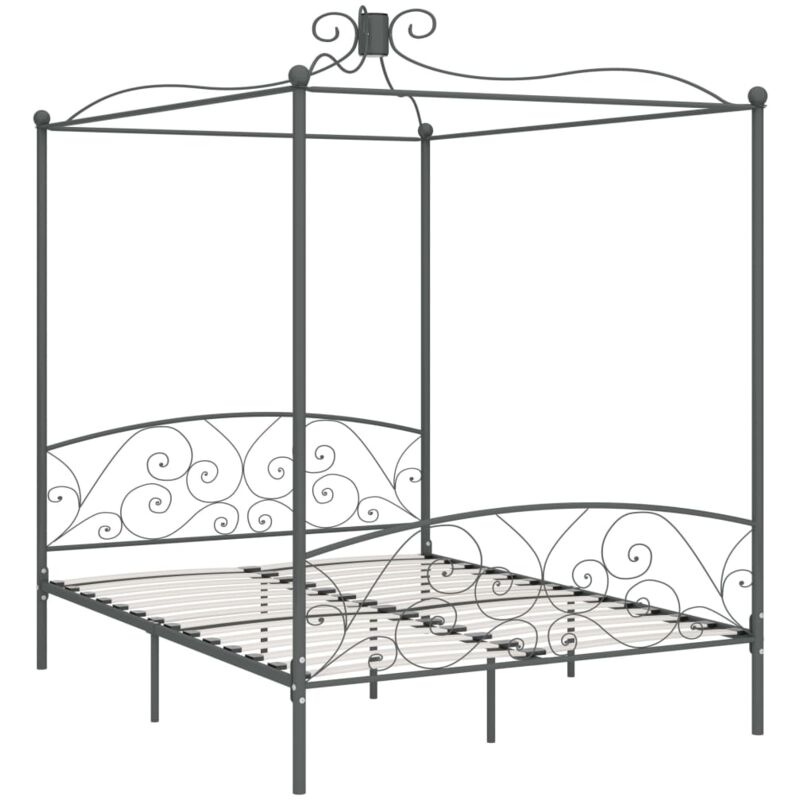 284485 Canopy Bed Frame without Mattress Grey Metal 180x200 cm Super King Vidaxl