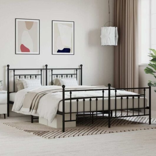 Jinlefu - Metal Bed Frame without Mattress with Footboard Black 180x200cm vidaXL