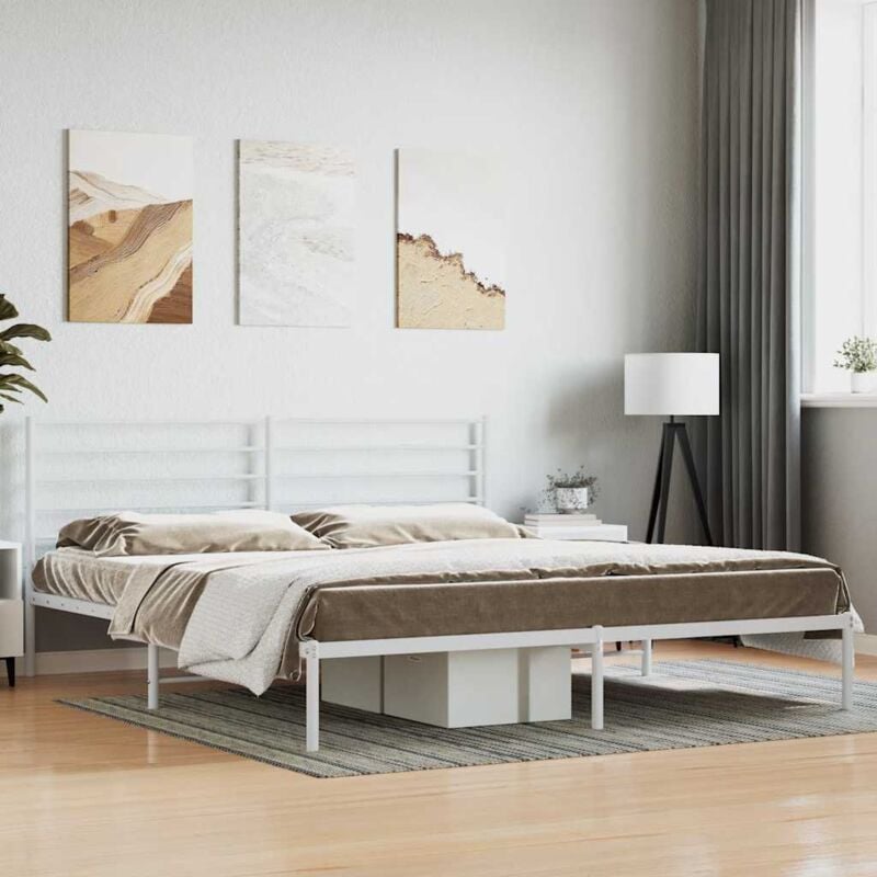 Metal Bed Frame without Mattress with Headboard White 180x200cm vidaXL