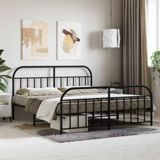 Metal Bed Frame without Mattress with Footboard Black 180x200cm vidaXL