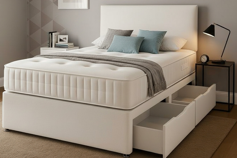 Oxford Divan Bed Set with Headboard & Custom Storage Options - 6 Sizes | Wowcher